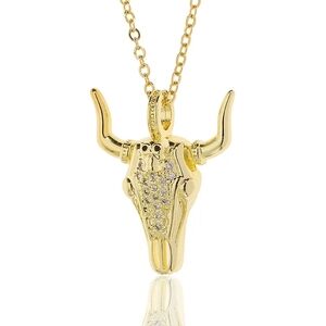 Gold Bull Skull Pendant Necklace